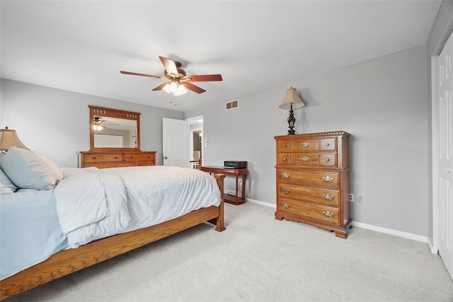 215 E Edgewood Dr, Peters Twp, PA 15317 - bedroom with light colored carpet, ceiling fan, and a closet