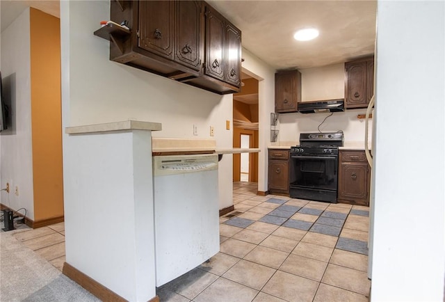 151 Cove Run Rd, Bradys Bend Twp, PA 16028 - kitchen featuring dark brown cabinets, black range with gas stovetop, dishwasher, and light countertops