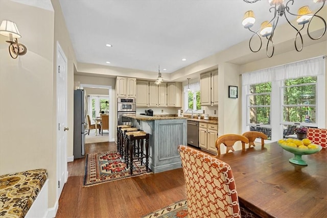 2001 Buckingham Dr, Marshall, PA 16046 - dining space featuring dark wood finished floors, a chandelier, and recessed lighting