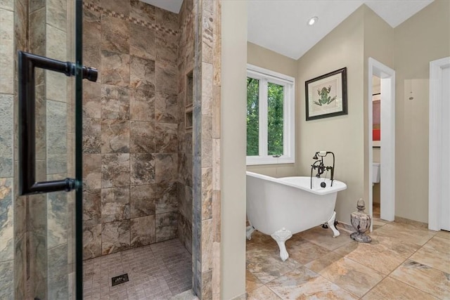 2001 Buckingham Dr, Marshall, PA 16046 - full bath with a tile shower, a soaking tub, and vaulted ceiling