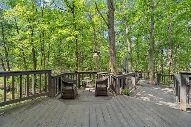 2001 Buckingham Dr, Marshall, PA 16046 - wooden deck featuring a wooded view