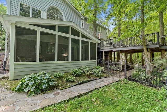 2001 Buckingham Dr, Marshall, PA 16046 - view of property exterior featuring a sunroom and a deck