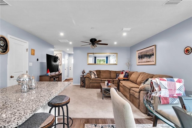 238 Smith Ln, Chippewa Twp, PA 15010 - living area with a ceiling fan, light wood-style flooring, and recessed lighting