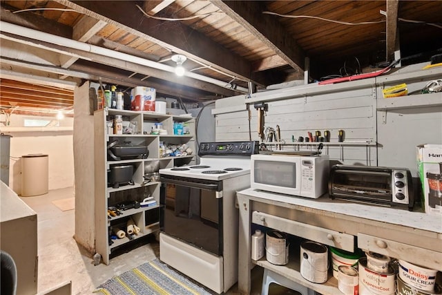 136 B St, Shade Twp, PA 15563 - kitchen featuring white appliances and unfinished concrete floors