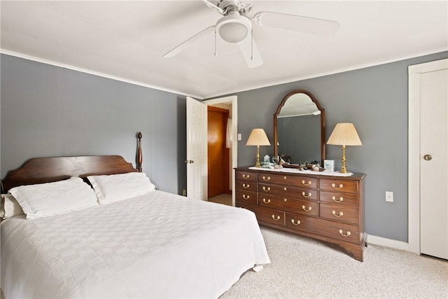 136 B St, Shade Twp, PA 15563 - bedroom with ornamental molding, light carpet, and ceiling fan