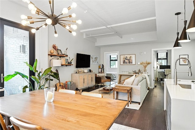 2545 Penn Ave Unit 208, Downtown Pgh, PA 15222 - dining space featuring dark wood finished floors and a chandelier
