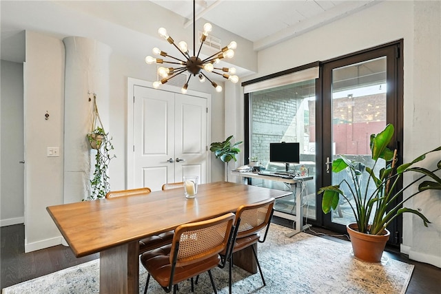 2545 Penn Ave Unit 208, Downtown Pgh, PA 15222 - dining area featuring a chandelier and wood finished floors