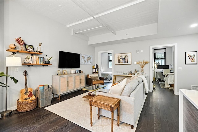 2545 Penn Ave Unit 208, Downtown Pgh, PA 15222 - living room featuring wood finished floors and beam ceiling