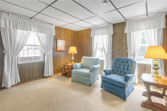 122 S Atlantic Ave, Cheswick, PA 15024 - living area featuring healthy amount of natural light, wooden walls, a paneled ceiling, and carpet