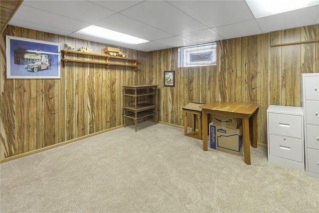 122 S Atlantic Ave, Cheswick, PA 15024 - below grade area featuring a paneled ceiling, carpet, and wooden walls