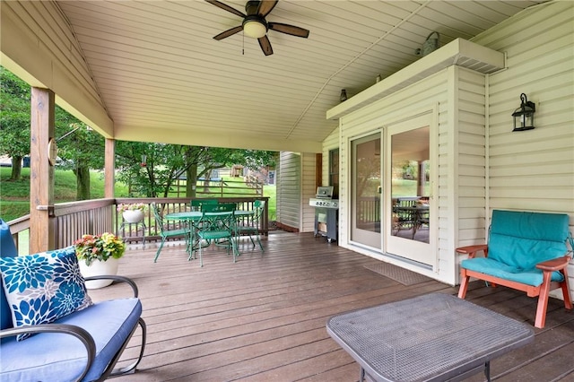 103 Cool Springs Ln, Penn Twp, PA 15636 - deck featuring outdoor dining space, a ceiling fan, and area for grilling