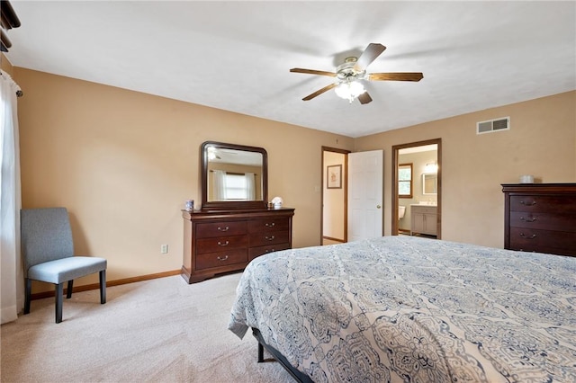 103 Cool Springs Ln, Penn Twp, PA 15636 - bedroom with light colored carpet, a ceiling fan, and ensuite bathroom