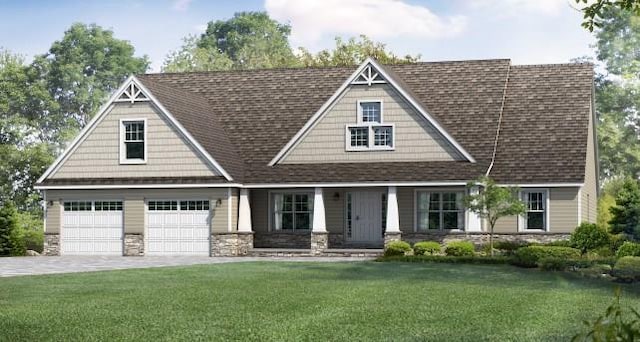 view of front of house featuring a front yard and a garage