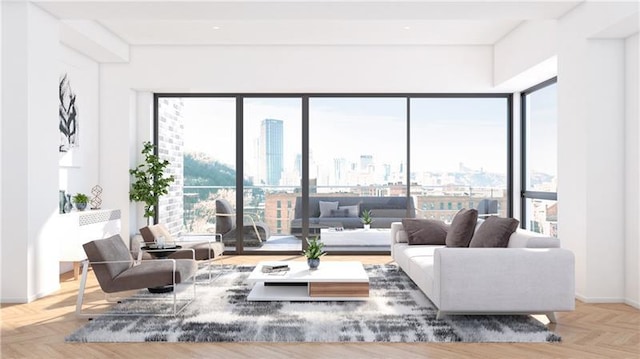 living room with parquet floors and a wealth of natural light