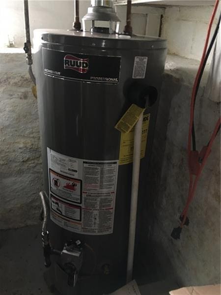 utility room featuring water heater