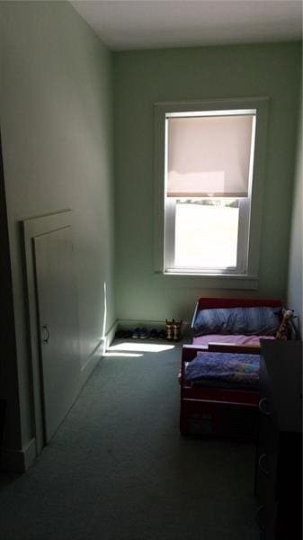 bedroom featuring dark colored carpet