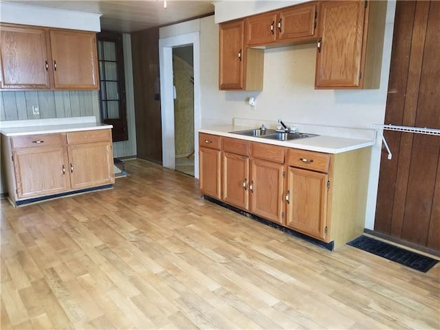 kitchen with light hardwood / wood-style floors and sink