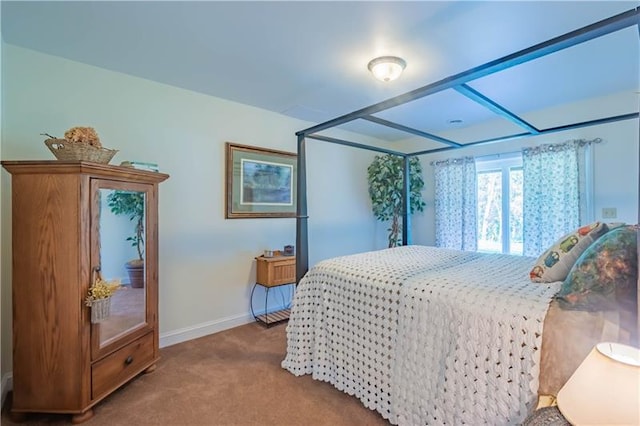 bedroom featuring dark carpet