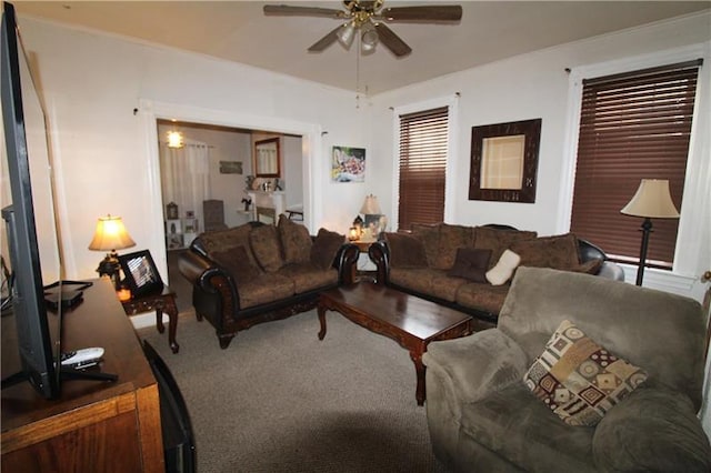 living room with ceiling fan