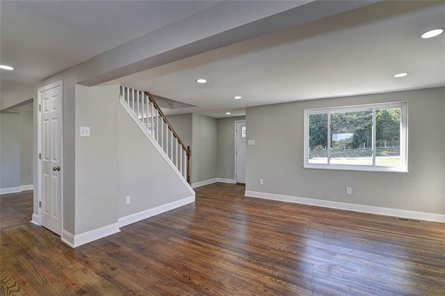 interior space with dark hardwood / wood-style floors