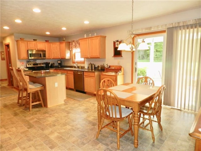 interior space with sink and a chandelier