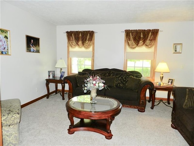 carpeted living room featuring a wealth of natural light