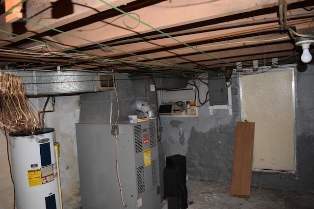 basement with heating utilities and water heater