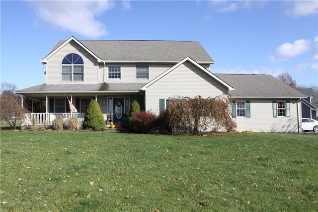 view of front of home with a front lawn and covered porch