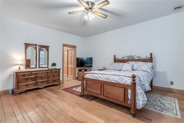 bedroom featuring ceiling fan and light hardwood / wood-style floors