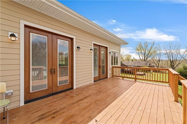 wooden terrace with french doors