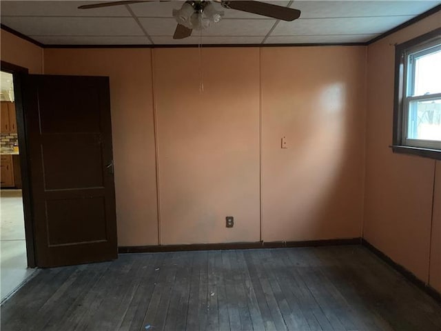 empty room with ceiling fan and dark hardwood / wood-style floors