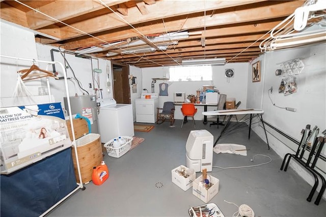 basement featuring washer / dryer and gas water heater