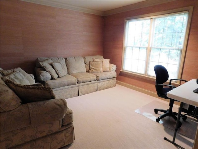 home office featuring crown molding and a wealth of natural light