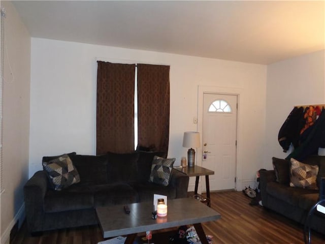 living room with dark hardwood / wood-style floors