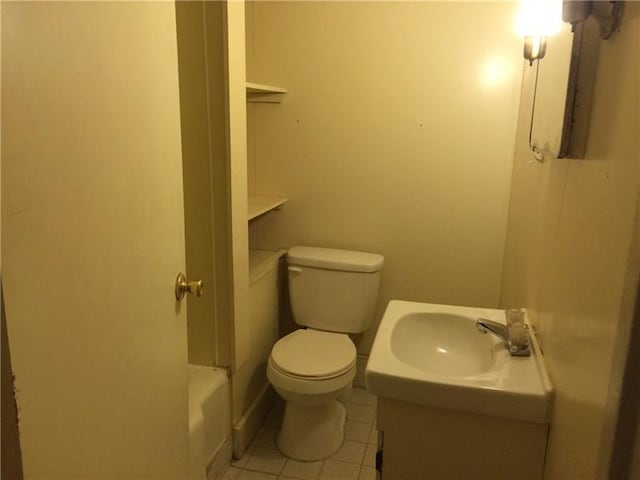 full bathroom featuring shower / bathing tub combination, toilet, vanity, and tile flooring