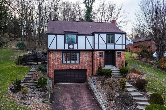 tudor house with a garage