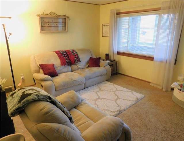 living room featuring light carpet