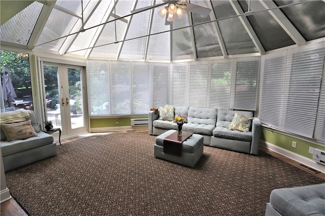 sunroom featuring french doors and ceiling fan