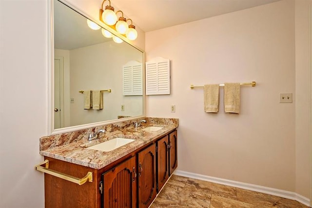 bathroom featuring tile flooring and dual bowl vanity