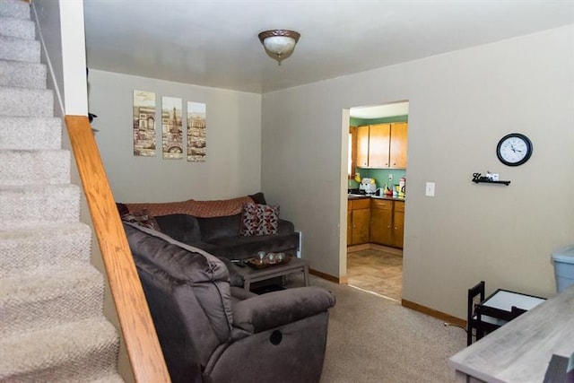 living room featuring light colored carpet