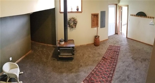 interior space featuring a healthy amount of sunlight and a wood stove