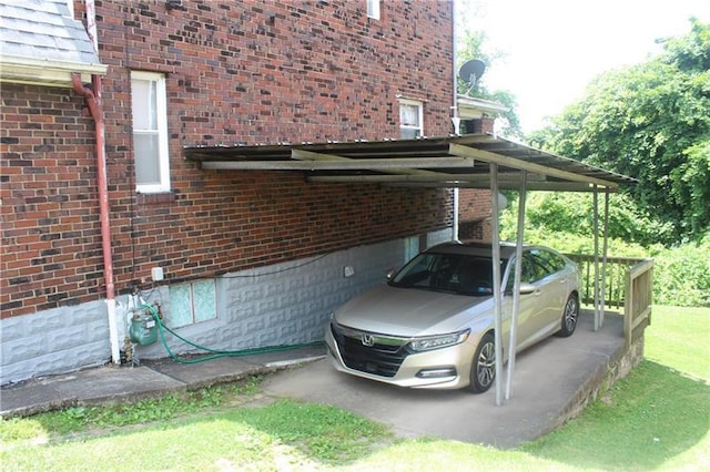 view of parking / parking lot featuring a carport