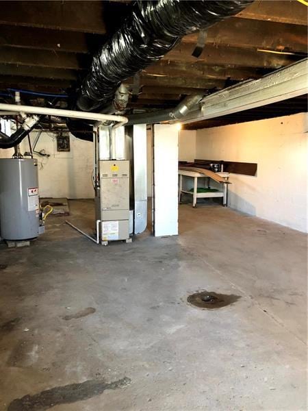 basement with water heater