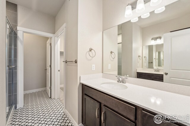 938 Schlagel St Unit 7, Fort Collins, CO 80524 - bathroom with vanity, baseboards, and a shower stall