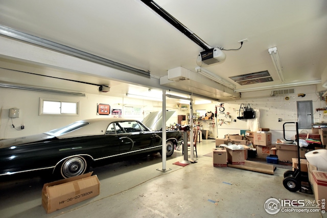 garage with a garage door opener