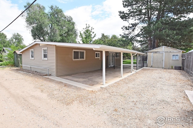 exterior space featuring a storage shed