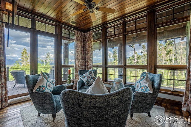 300 Samaia Ct, Tabernash, CO 80478 - sunroom with wood ceiling and ceiling fan