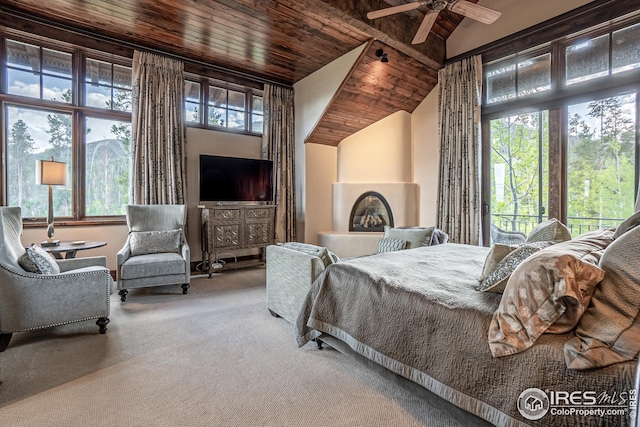 300 Samaia Ct, Tabernash, CO 80478 - carpeted bedroom with wood ceiling, multiple windows, and vaulted ceiling