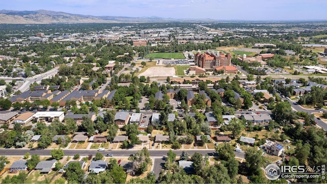 drone / aerial view featuring a mountain view