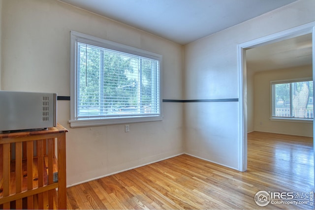 spare room with wood finished floors and a wealth of natural light
